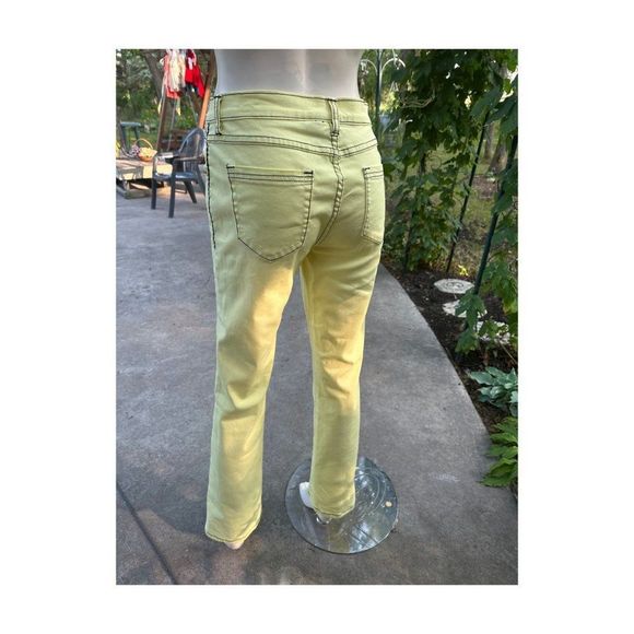 Y2K Diane Gilman DG2 Yellow Stretch Denim Jeans Black Contrast Stitch High Waist - Picture 2 of 9